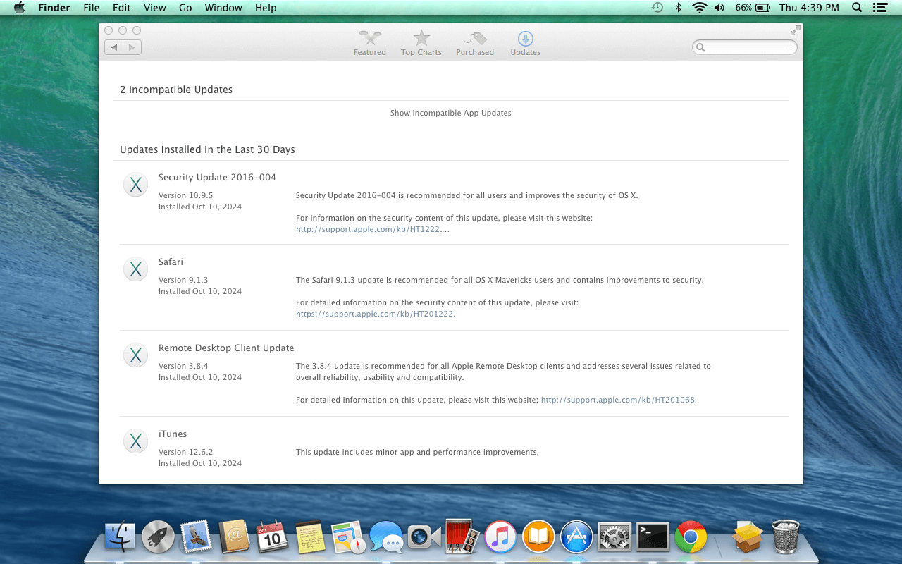 An image of the App Store's Updates page, with the Show Incompatible App Updates text.