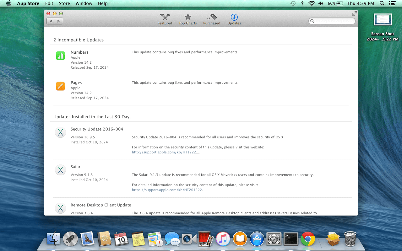 An image of the App Store's Updates page, with the expanded Incompatible Updates section.